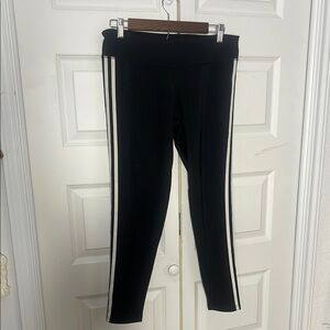 Adidas Black Leggings with White Stripes Large